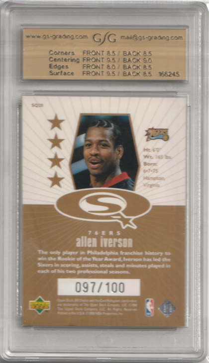 1998-99 UD Choice StarQuest Gold #SQ20 Allen Iverson 097/100 GSG 8.5 (back)
