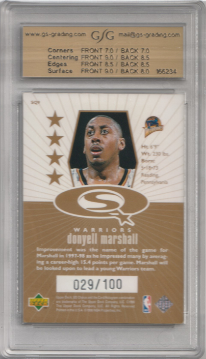 1998-99 UD Choice StarQuest Gold #SQ9 Donyell Marshall 029/100 GSG 7.5 (back)