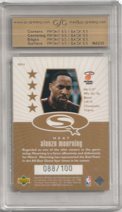 1998-99 UD Choice StarQuest Gold #SQ14 Alonzo Mourning 088/100 GSG 8.0 (back)