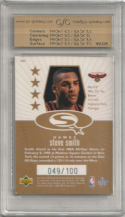 1998-99 UD Choice StarQuest Gold #SQ1 Steve Smith 049/100 GSG 6.5 (back)