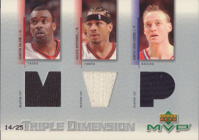 2003-04 Upper Deck MVP Triple Dimension Materials #5 Aaron McKie with Iverson / van Horn /25 (GU NUM missing!)