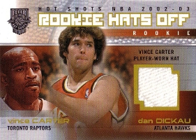 2002-03 Fleer Hot Shots Rookie Hats Off #196 with Vince Carter 073/350 (150 caps)