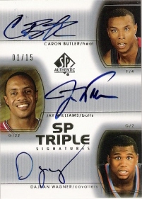 2002-03 SP Authentic SP Triple Signatures #CBJWDW Dajuan Wagner with Butler / Williams /15 (AU NUM missing!)
