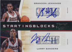 2010-11 Playoff Contenders Patches Starting Blocks Autographs Gold #6 Brandon Jennings / Larry Sanders 49/49