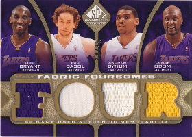 2009-10 SP Game Used Fabric Foursomes 35 #F4BOGB Andrew Bynum / Lamar Odom / Kobe Bryant / Pau Gasol 14/35 -Lakers-