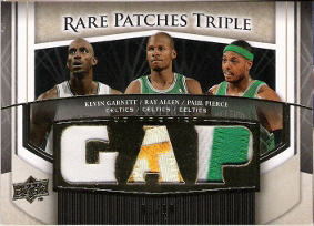 2007-08 Upper Deck Premier Rare Patches Triple Gold #PAG Paul Pierce / Ray Allen / Kevin Garnett 06/10 -Celtics-