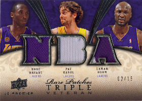 2008-09 Upper Deck Premier Rare Patch Triple #RPTBOG Kobe Bryant / Pau Gasol / Lamar Odom 02/15 -Lakers-