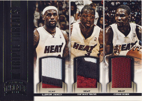 2012-13 Panini Threads Triple Threat Materials Prime #19 LeBron James / Dwyane Wade / Chris Bosh 15/25 -Heat-