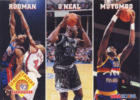 1993-94 Hoops #284 LL Dennis Rodman / Shaquille O'Neal / Dikembe Mutombo