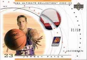 2002-03 Ultimate Collection Jerseys Patches #CAP Casey Jacobsen RC 31/50