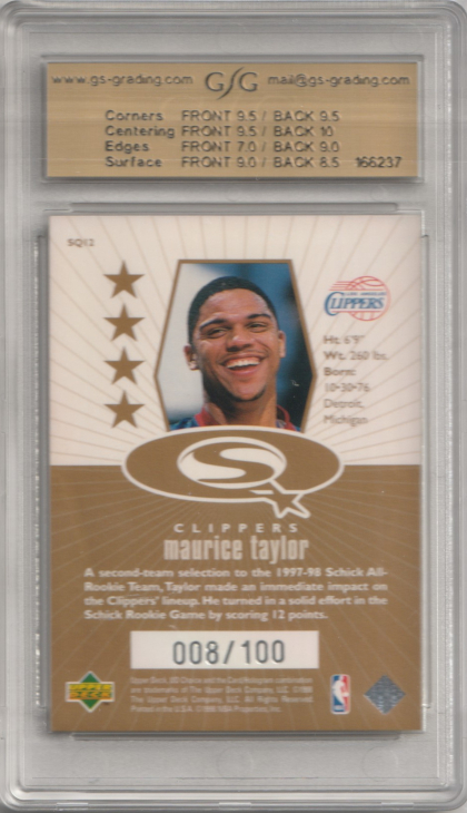1998-99 UD Choice StarQuest Gold #SQ12 Maurice Taylor 008/100 GSG 8.5 (back)
