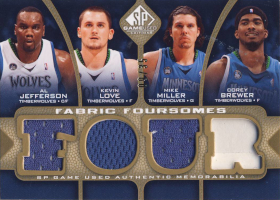 2009-10 SP Game Used Fabric Foursomes 35 #F4MMBL Kevin Love / Corey Brewer / Mike Miller / Al Jefferson 09/35