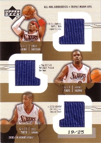 2003-04 Upper Deck Honor Roll Triple Warm Ups Gold #1 with Iverson / Snow 19/25