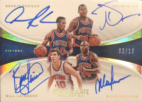 2017-18 Immaculate Collection Quad Autographs #1 Kurt Thomas /10 with Sprewell / Camby / Houston (AU NUM missing!)